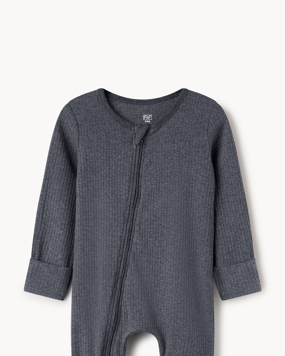 image 1 of F&F Baby 2-Pack Cotton Rich Ribbed Sleepsuits in Blue