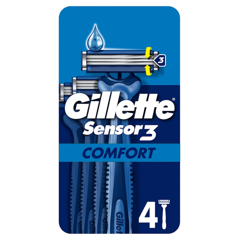 image 1 of Gillette Sensor3 Men's Disposable Razors 4 Pack