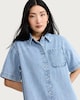 image 2 of F&F Pure Cotton Short Sleeved Button Up Shirt Dress in Blue