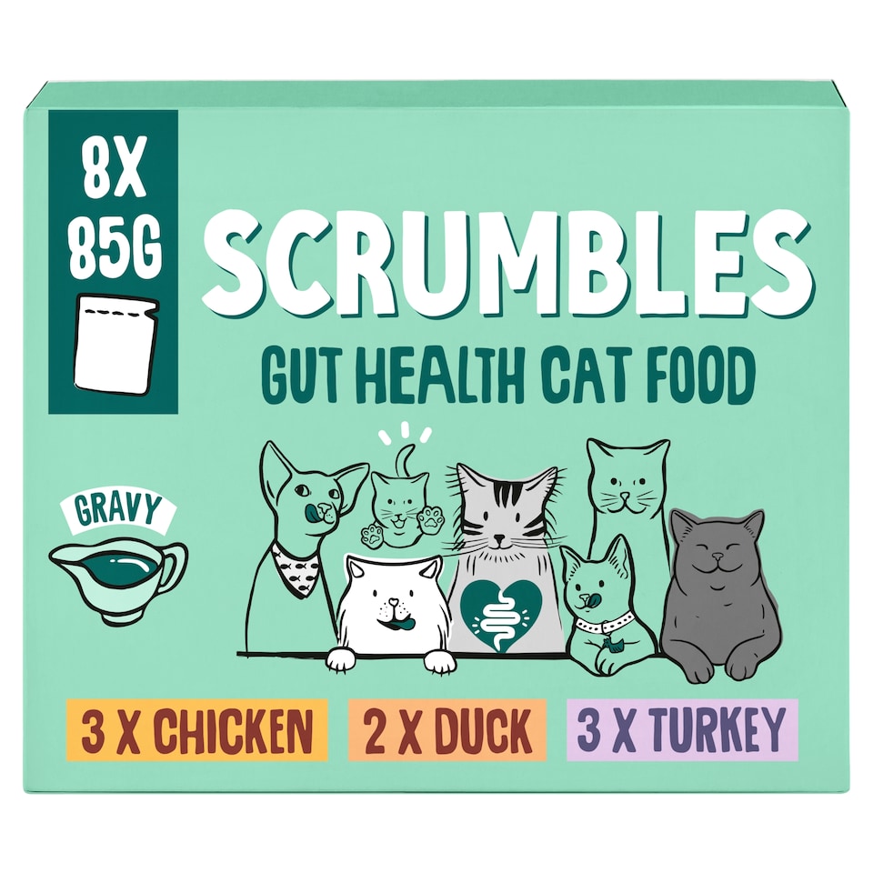 Scrumbles Grain Free Wet Cat Food Gravy Selection Recyclable Pouch 8x85g