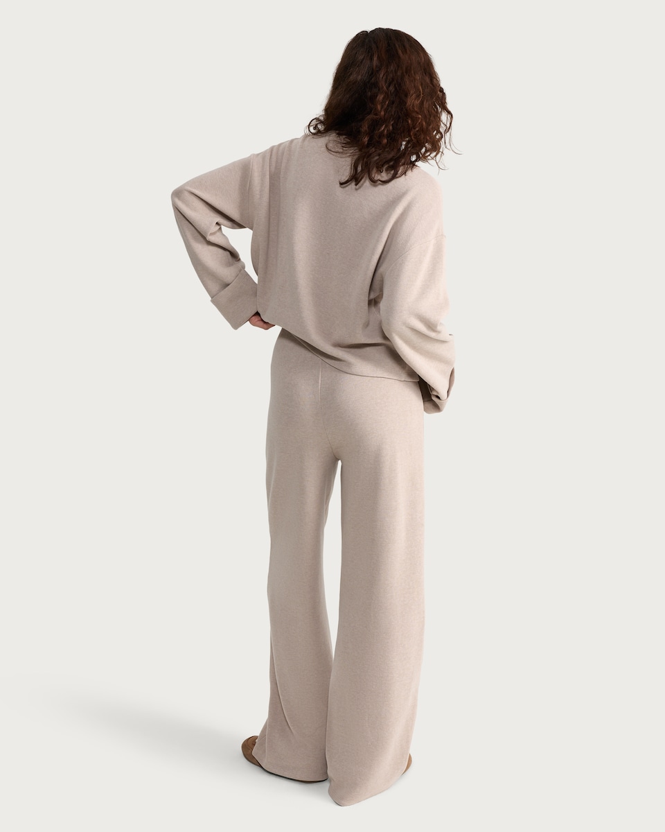 image 1 of F&F Textured Wide Leg Button Detail Trousers in Neutral