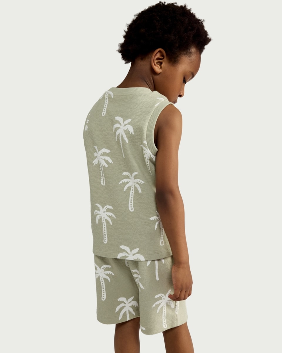 image 1 of F&F Boys 2-Piece Pure Cotton Palm Tree Print Vest and Shorts Set in Green