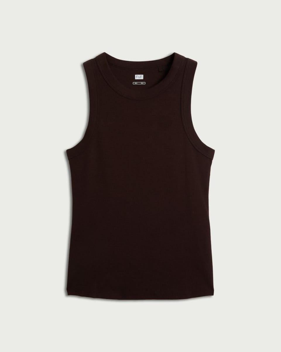 image 1 of F&F Cotton Rich Ribbed Vest in Chocolate