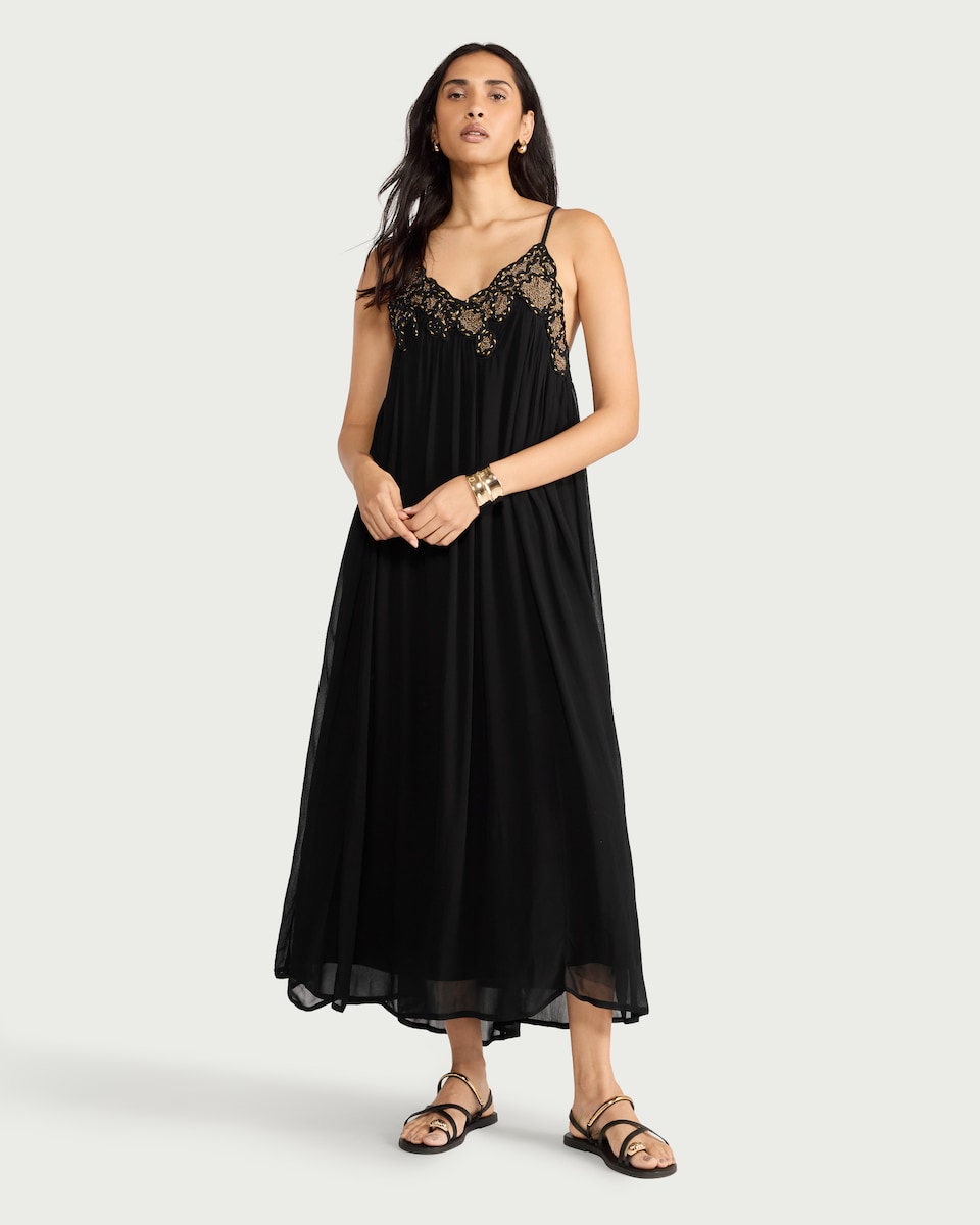 image 1 of F&F Embellished Strappy Midi Dress in Black