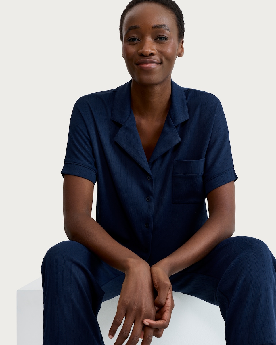 image 1 of F&F Pointelle Pyjama Set in Navy