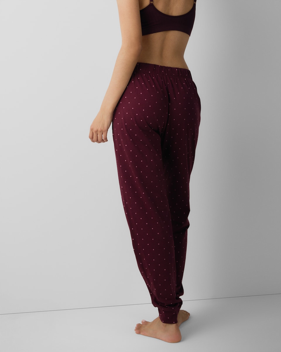 image 1 of F&F Pure Cotton Polka Dot Pyjama Bottoms in Burgundy