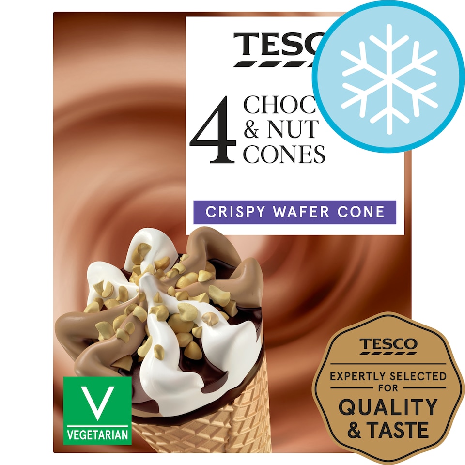 Tesco Chocolate & Nut Cones 4 X 110Ml