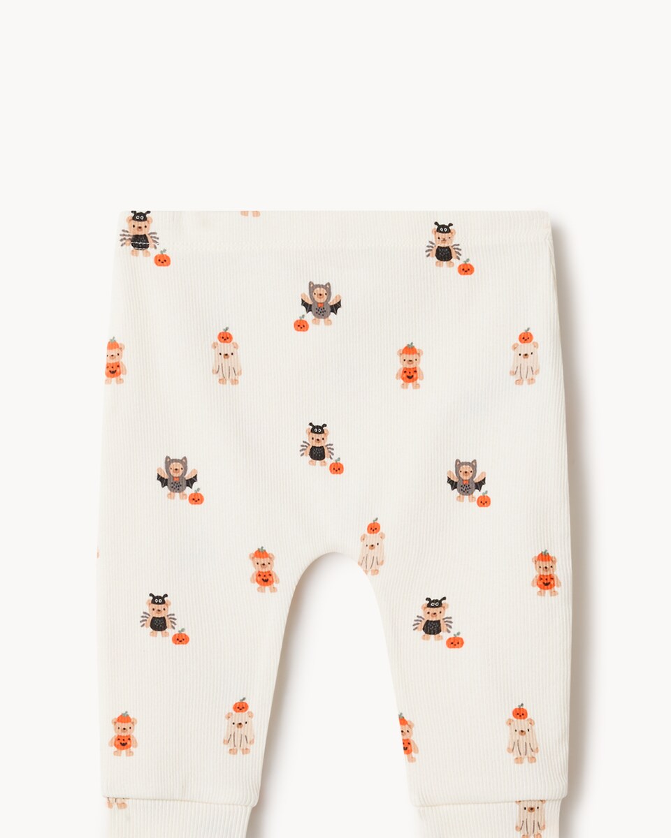image 1 of F&F Baby Cotton Rich Bear Pumpkin Sweatshirt and Leggings Set in Ecru