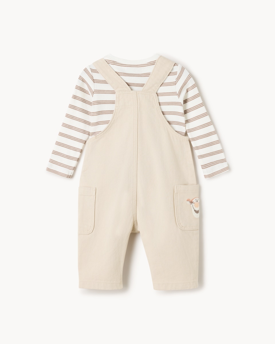 image 1 of Disney Tigger Pure Cotton Dungarees and Bodysuit Set in Stone