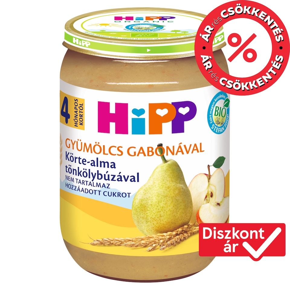 HiPP Gyümölcs Gabonával Organic Pear-Apple with Spelled Wheat Baby Dessert 4 Months+ 190 g