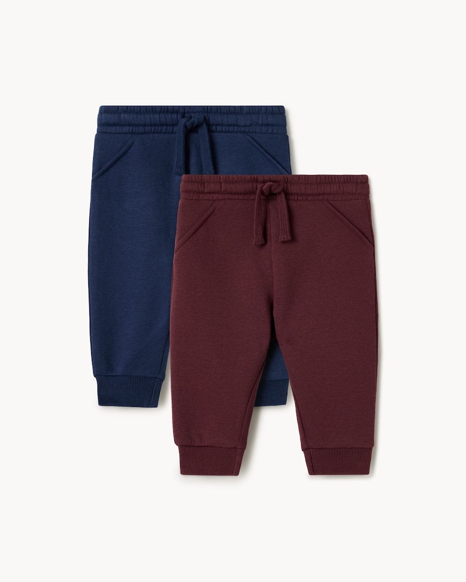 image 1 of F&F Baby 2-Pack Cotton Rich Joggers in Navy