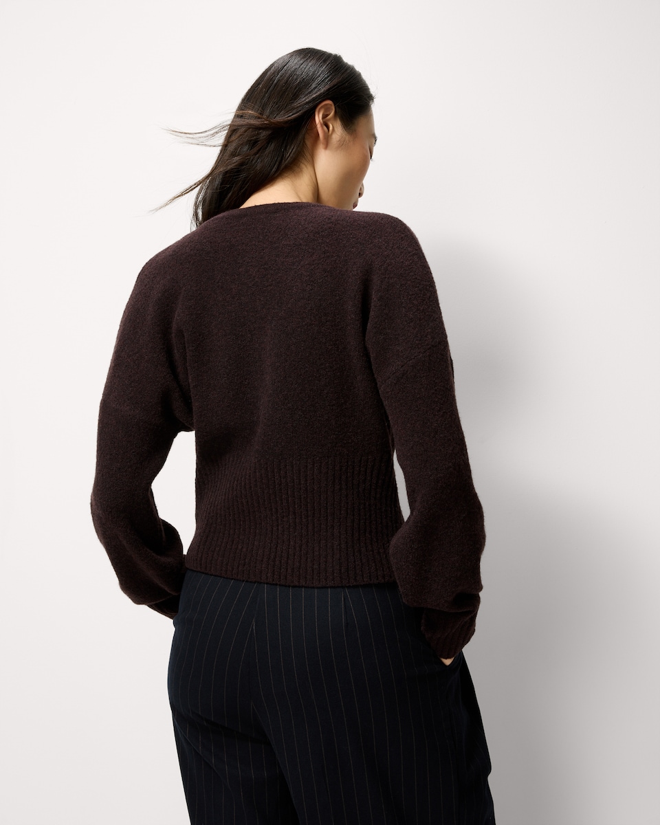 image 1 of F&F Waisted Knitted Cardigan with Wool in Burgundy