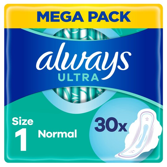 Always Ultra Normal Size 1 Sanitary Towels With Wings 30 Pack Tesco