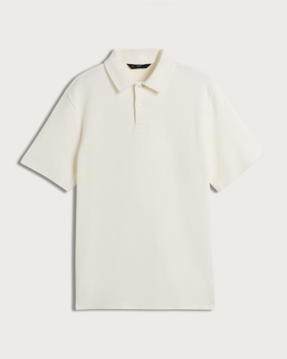 image 1 of F&F Pure Cotton Textured Polo Shirt in Cream