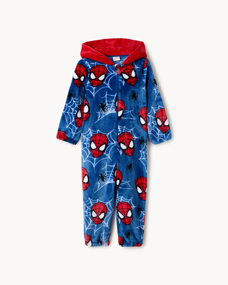 image 1 of  Marvel Spider-Man Fleece Hooded Onesie in Blue
