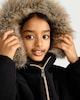image 1 of F&F Girls Shower Resistant Faux Fur Trim Hooded Puffer Coat in Black