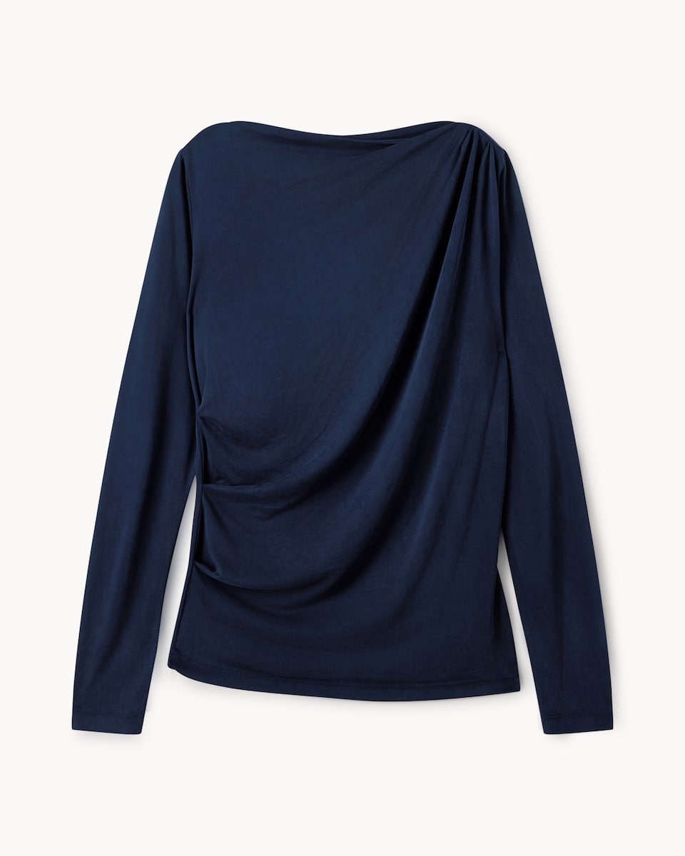image 1 of F&F Ruched Long Sleeved Co-ord Top in Navy