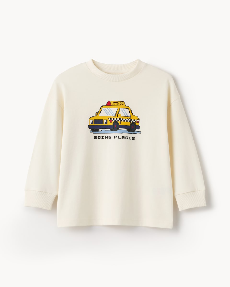image 1 of F&F Boys Pure Cotton Taxi Printed Top in Cream