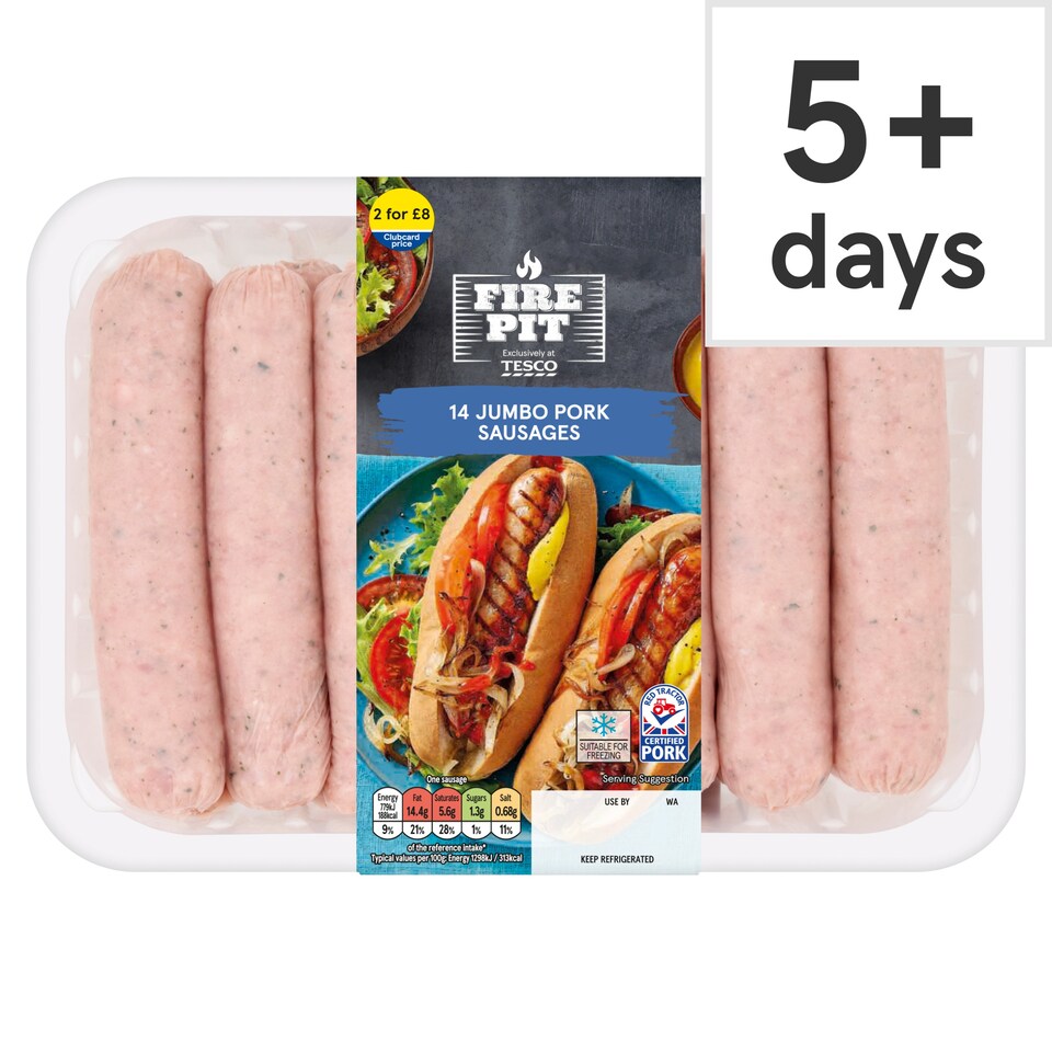 Tesco Fire Pit 14 Jumbo Pork Sausages 1Kg