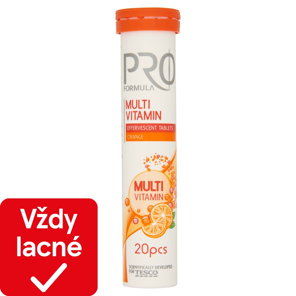 Tesco Pro Formula Šumivé tablety s vitamínmi s pomarančovou príchuťou 20 tabliet 80 g