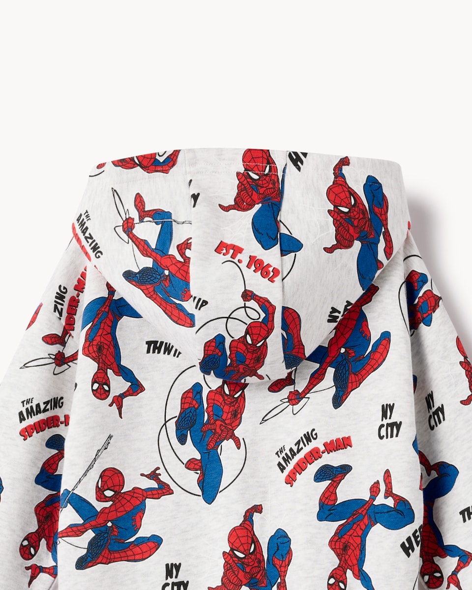 image 1 of Marvel Spider-Man Cotton Rich Zip Up Hoodie in Grey Marl