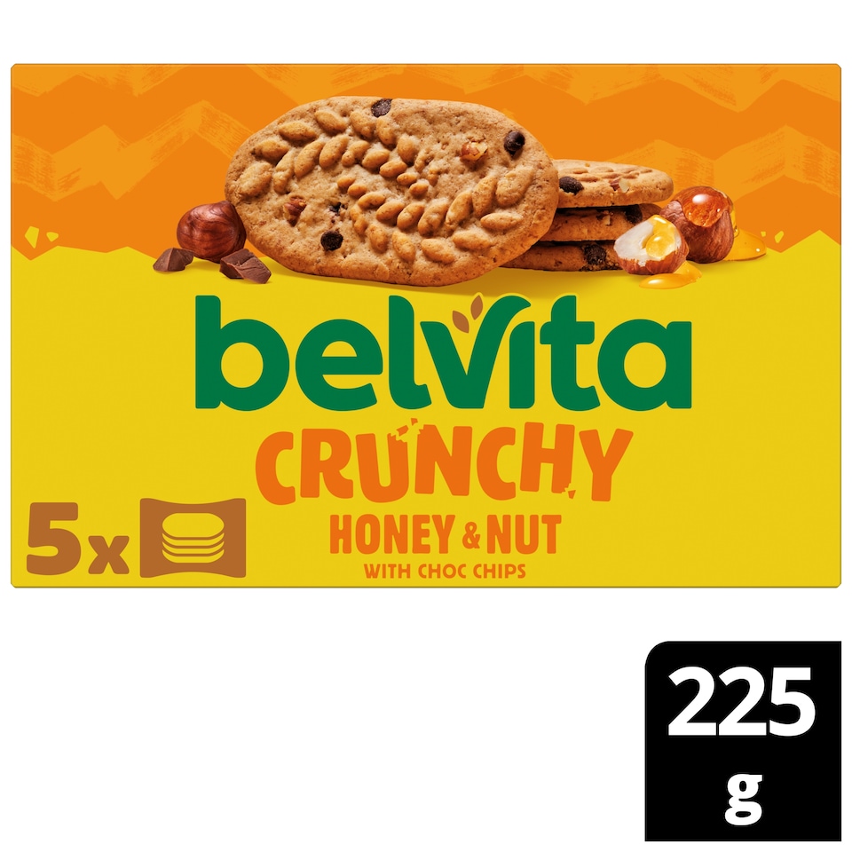 image 1 of Belvita Breakfast Honey & Nut with Chocolate Chip Cereal Biscuit Snack Bars Pack 5 x 45g