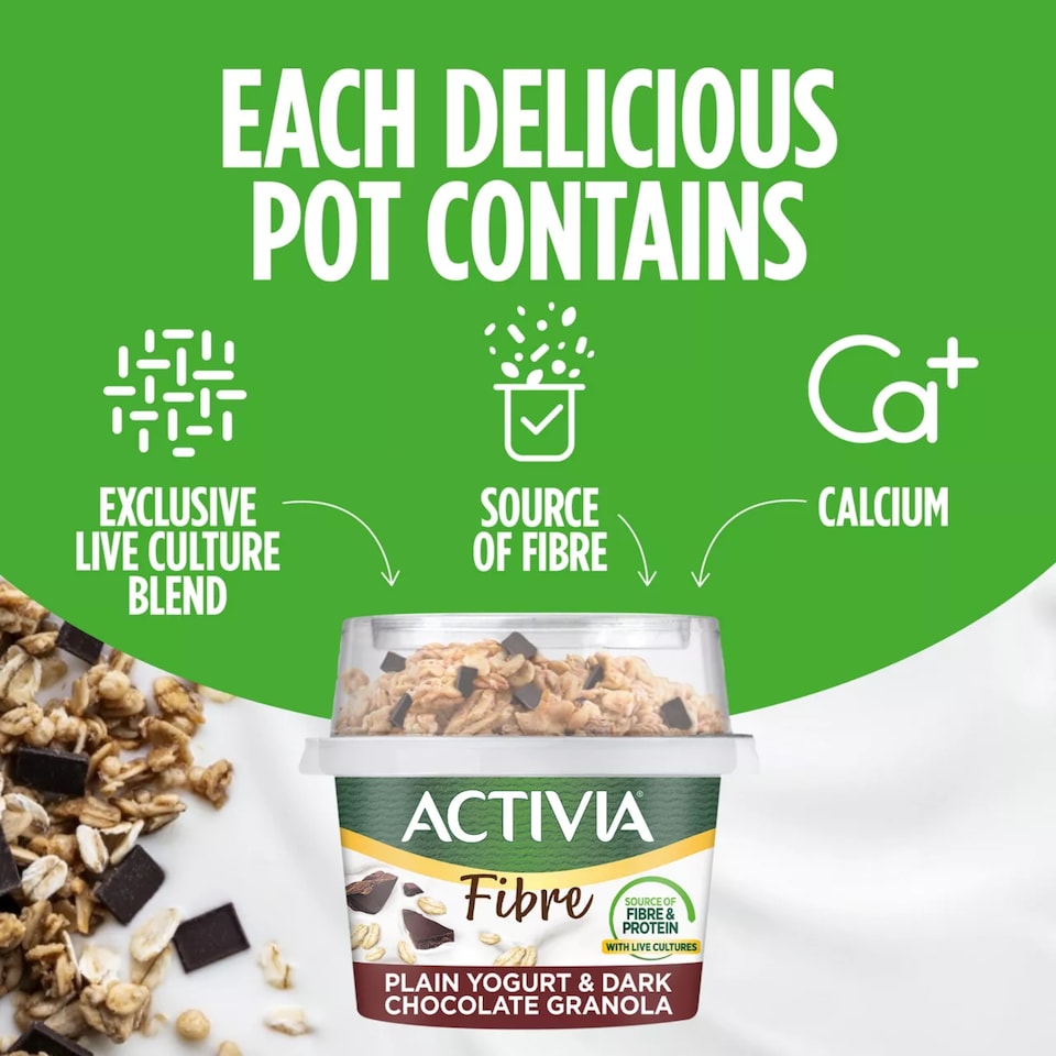 image 1 of Activia Fibre Natural Yoghurt & Dark Chocolate Granola Breakfast Pot with Spoon 165g