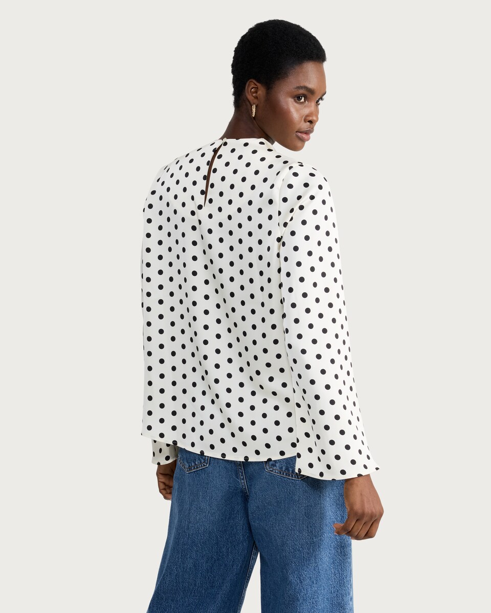 image 1 of F&F Satin Polka Dot Blouse in Cream