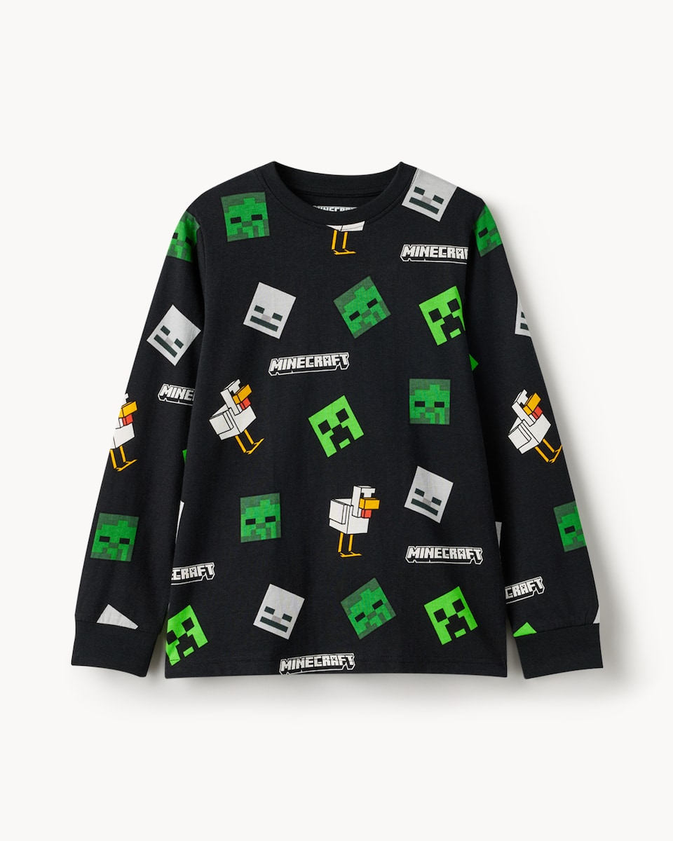 image 1 of Minecraft Pure Cotton Printed Pyjama Set in Black