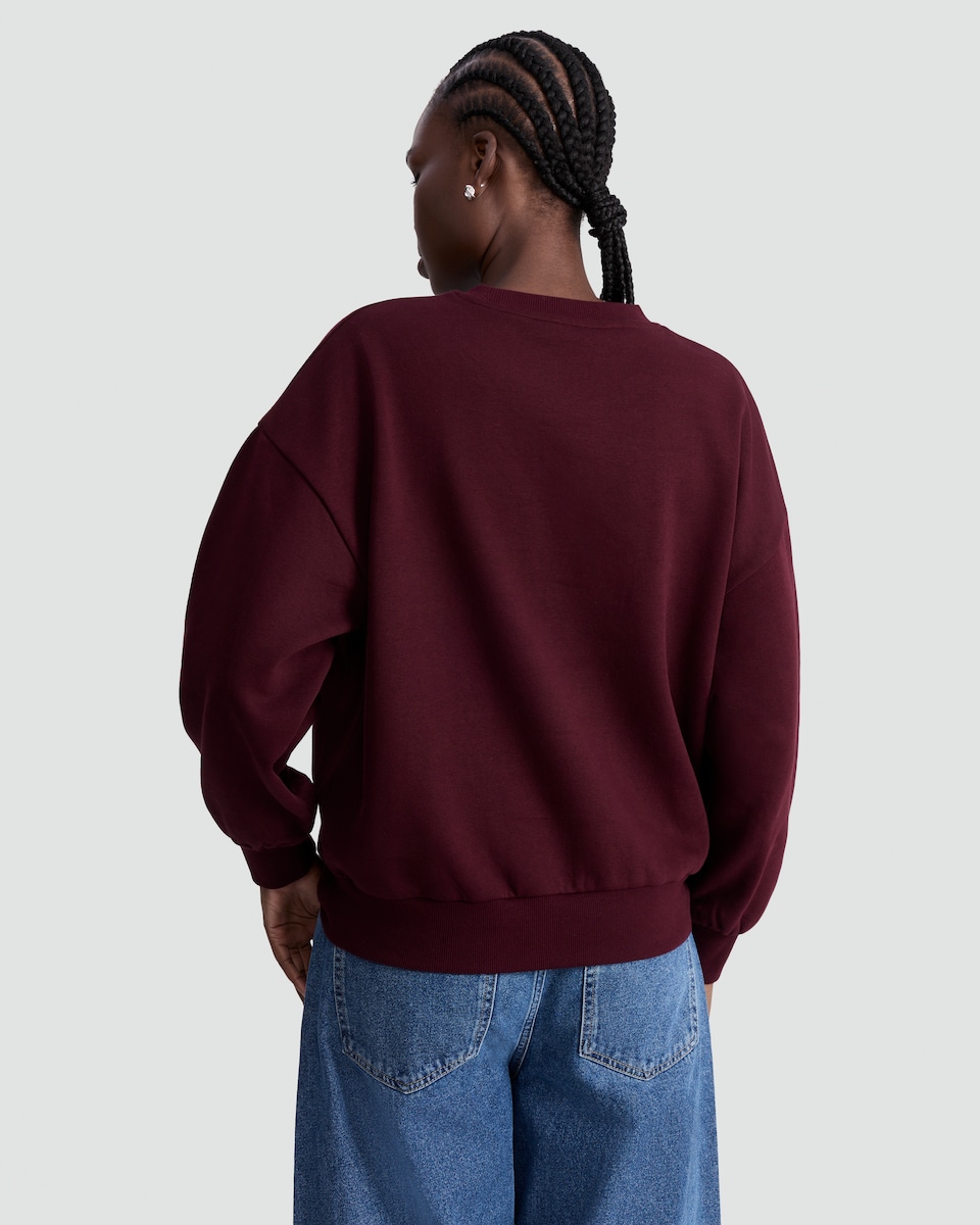 image 1 of F&F Cotton Rich Floral Appliqué Embroidered Sweatshirt in Burgundy