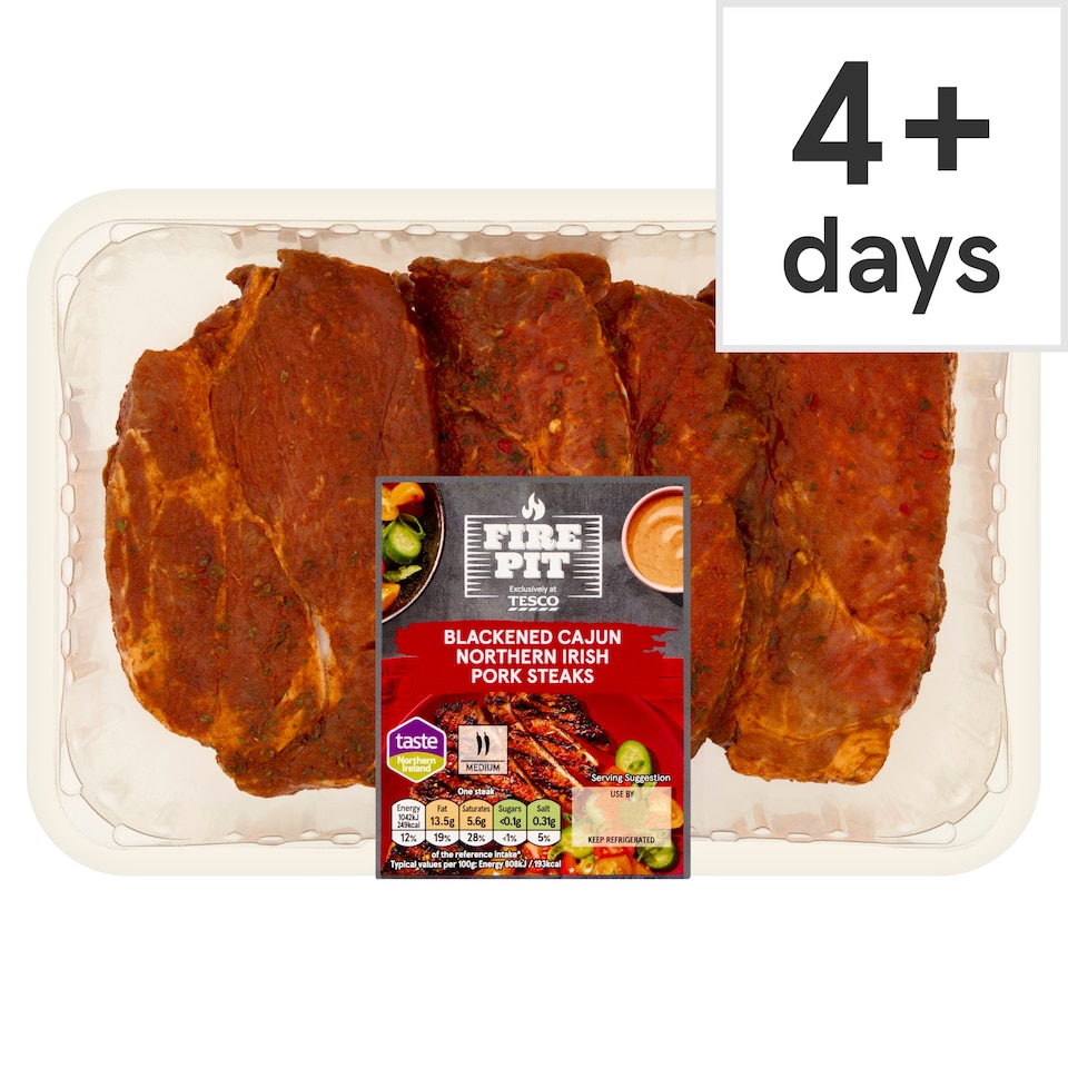 Tesco Fire Pit Blackened Cajun Northern Irish Pork Steaks 600g