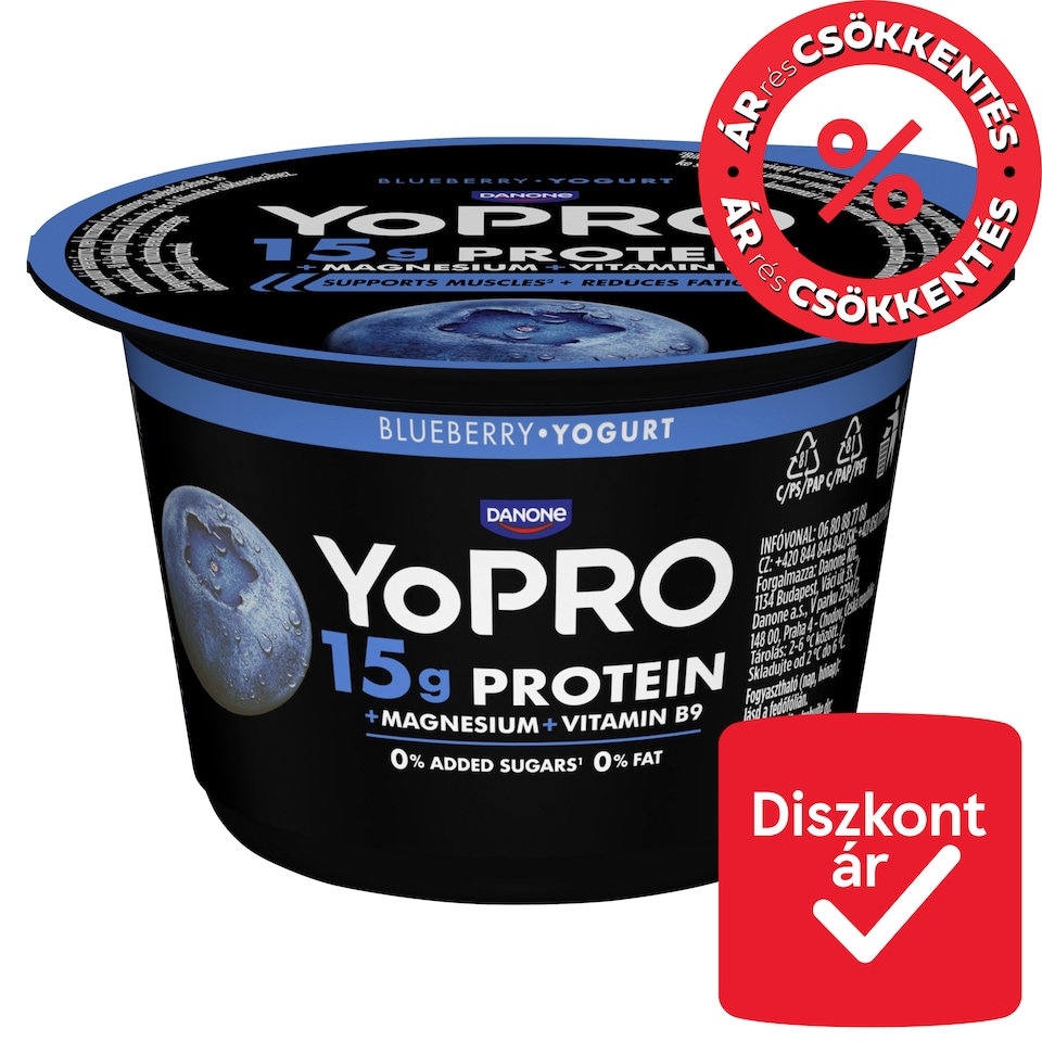 Danone YoPro sovány joghurt áfonyával, édesítőszerekkel, magnéziummal és folsavval 160 g
