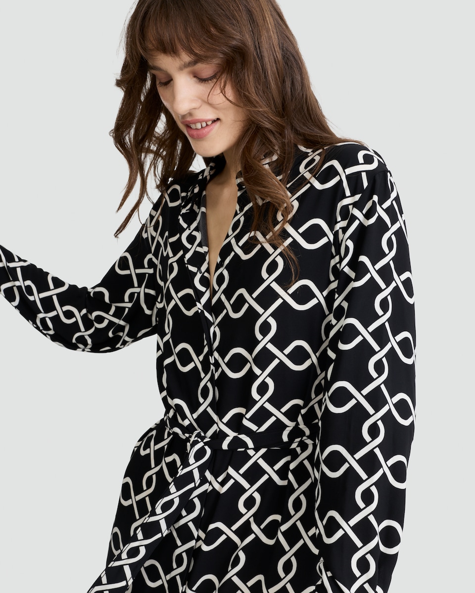 image 1 of F&F Chain Print Belted Midi Shirt Dress in Multi Black White
