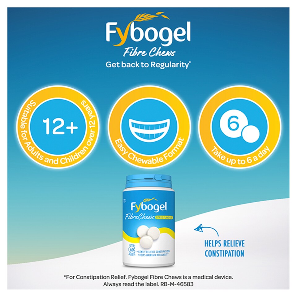image 1 of Fybogel Fibre Chews Citrus - Fiber Supplement & Constipation Relief Tablets 60s