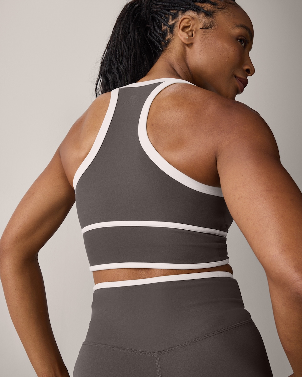 image 1 of F&F Active ULTRSTRETCH Contrast Cropped Vest in Grey