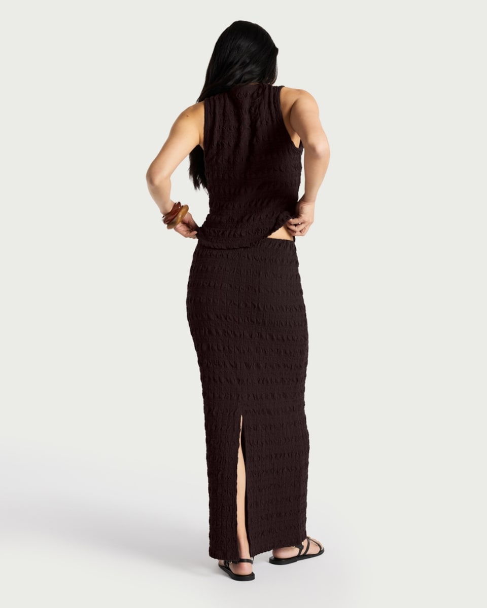 image 1 of F&F Textured Split Hem Co-ord Maxi Skirt in Brown