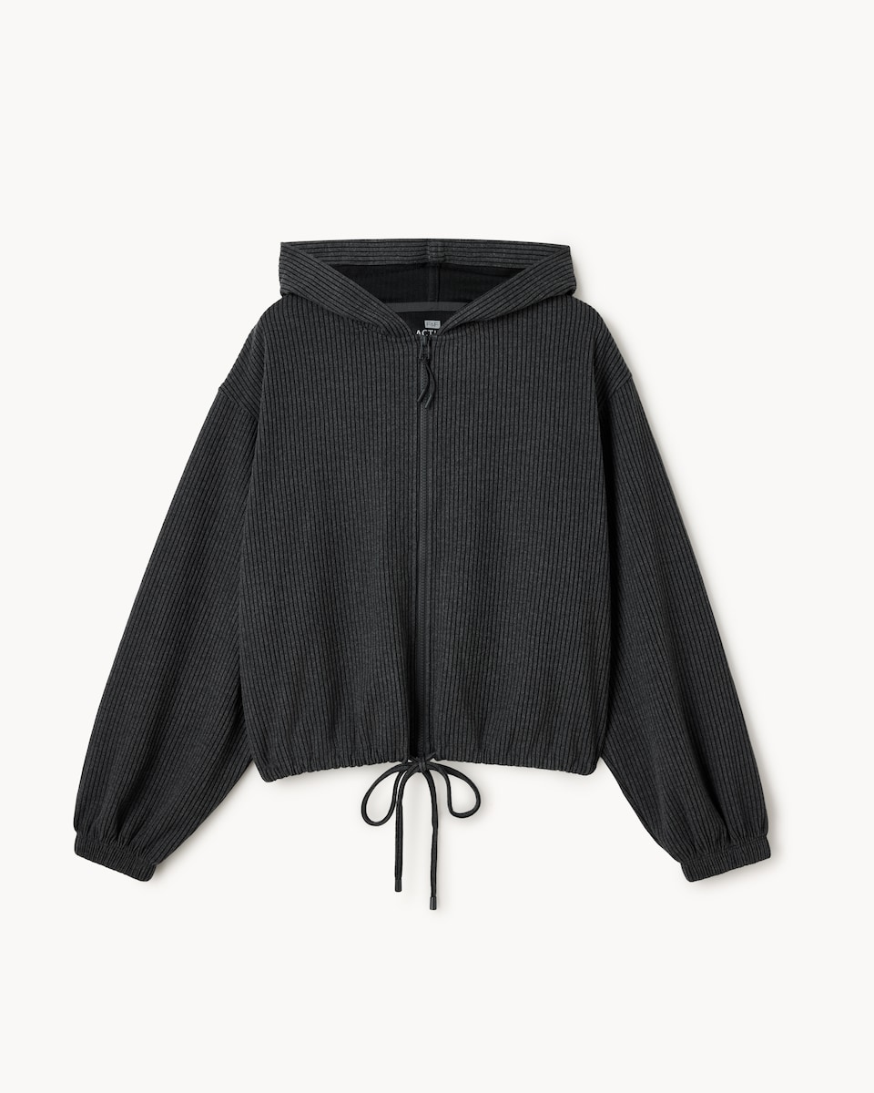 image 1 of F&F Active Ribbed Zip Through Hoodie in Grey Marl