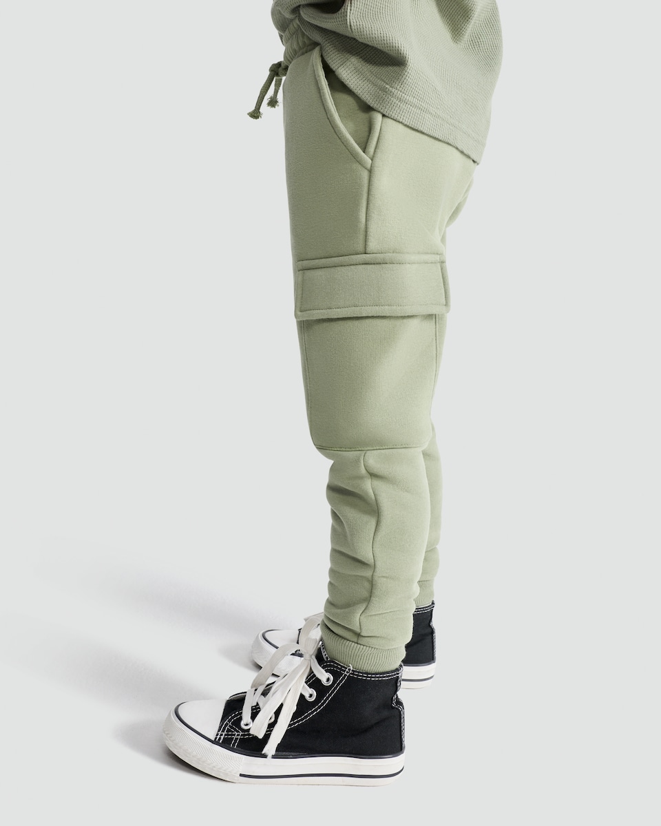 image 1 of F&F Boys Cotton Rich Cuffed Cargo Joggers in Khaki