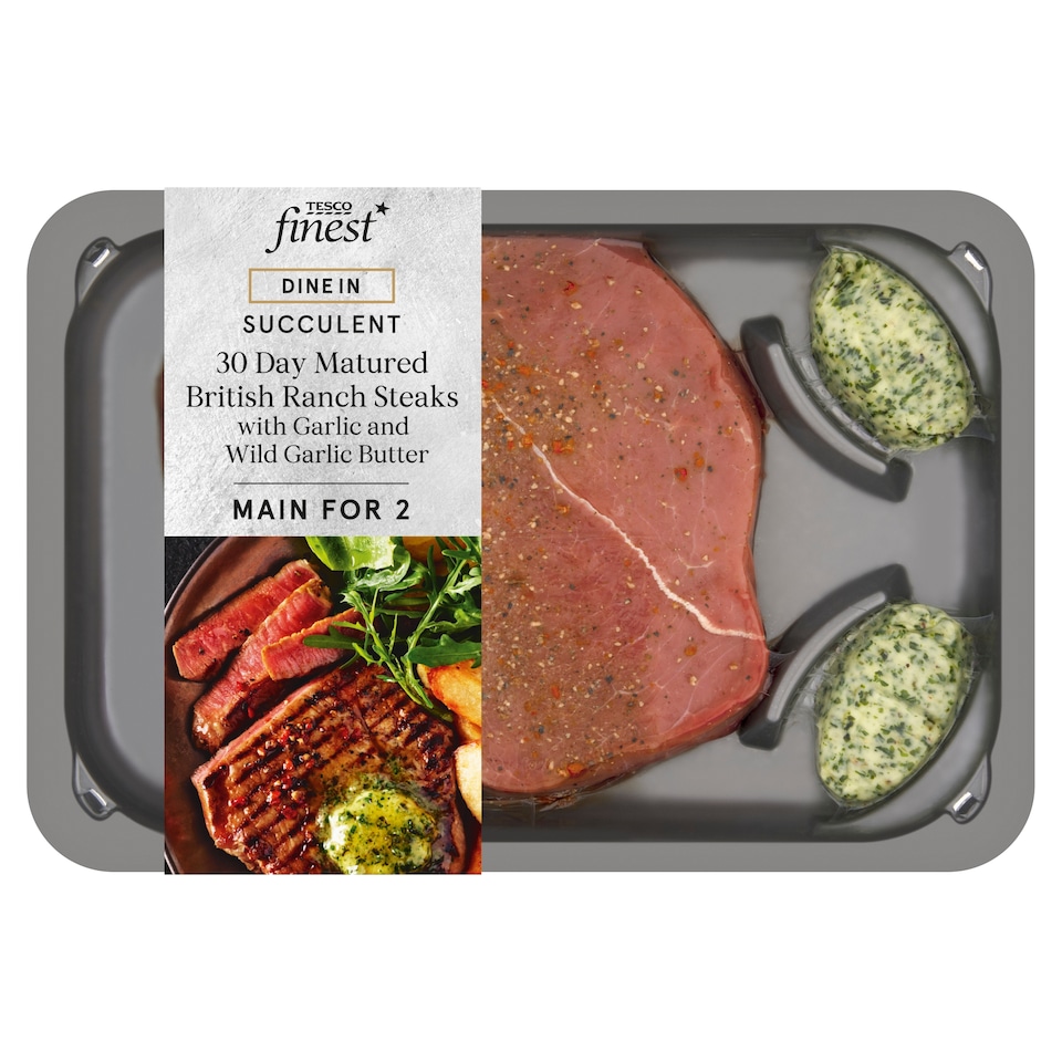 Tesco Finest Dine In 30 Day Matured British Ranch Steaks With Wild Garlic Butter 323G