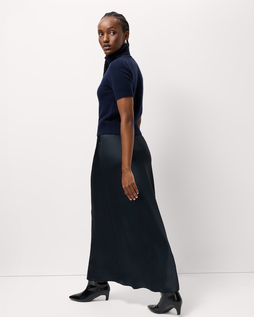 image 1 of F&F Satin Midi Slip Skirt in Navy