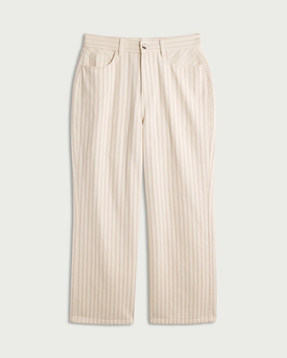 image 1 of F&F High Rise Striped Wide Leg Jeans in Neutral