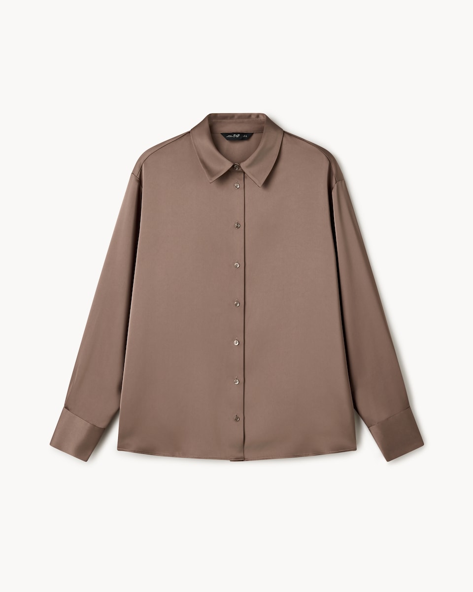image 1 of F&F Satin Collared Oversized Co-ord Shirt in Mink