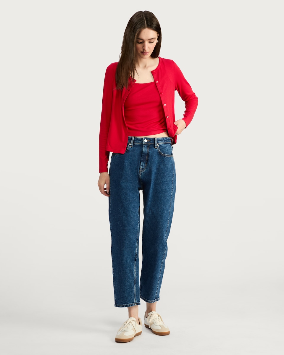 image 1 of F&F 2-Piece Ribbed Vest and Cardigan Set in Red