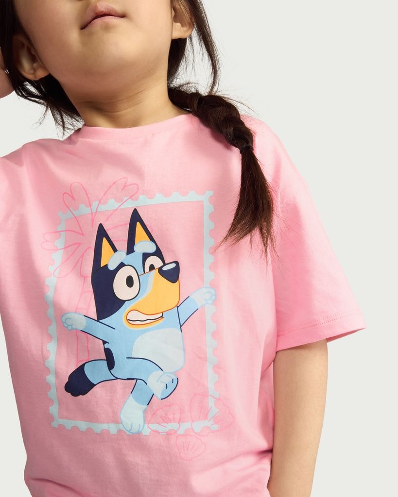 Bluey Pure Cotton Character Print T-Shirt in Pink