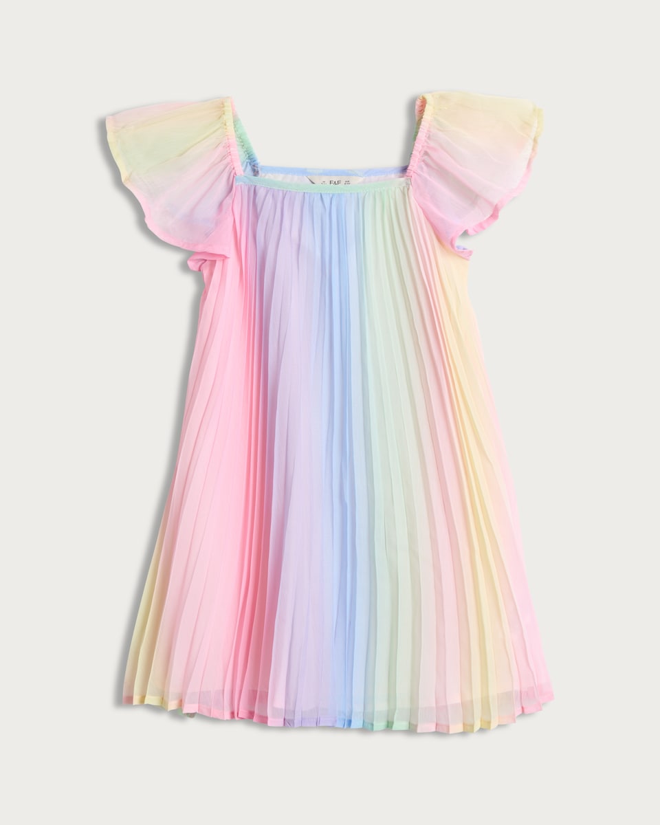 F&F Girls Rainbow Pleated Dress in Multi