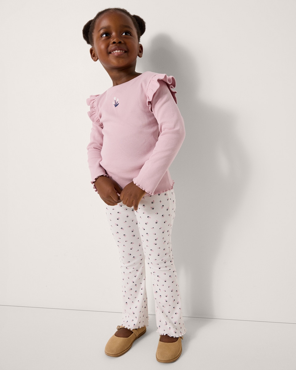 image 1 of F&F Girls 3-Pack Cotton-Rich Floral Long Sleeved Tops in Multi Blue