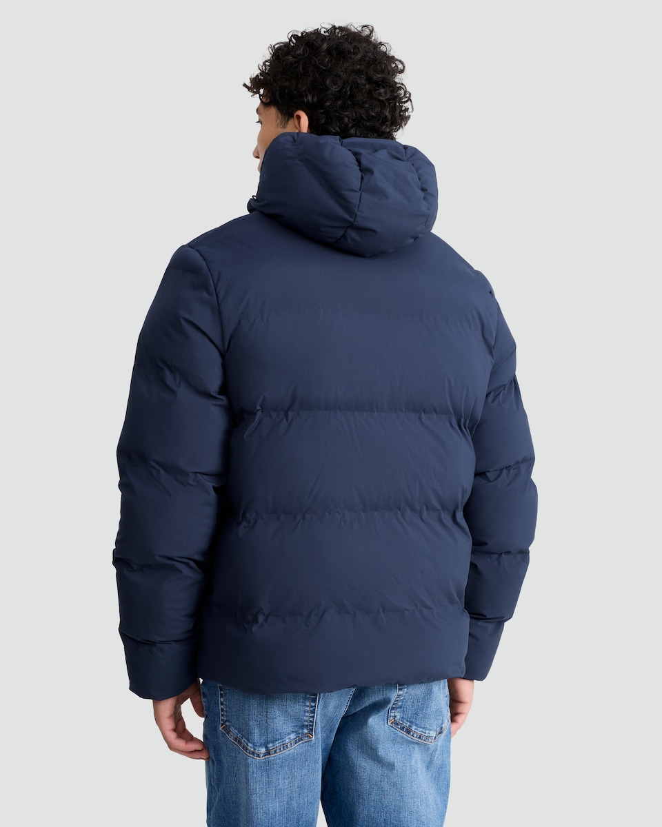image 1 of F&F Hooded Zip Through Shower Resistant Puffer Jacket in Navy