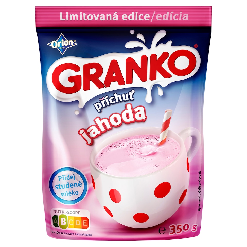 ORION GRANKO Sladená rozpustná zmes na prípravu nápoja s príchuťou jahody 350 g