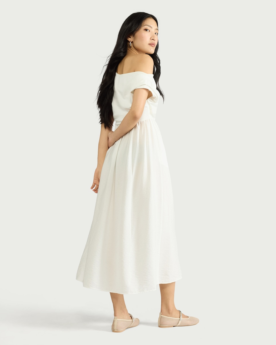 image 1 of F&F Draped Midi Dress in Cream