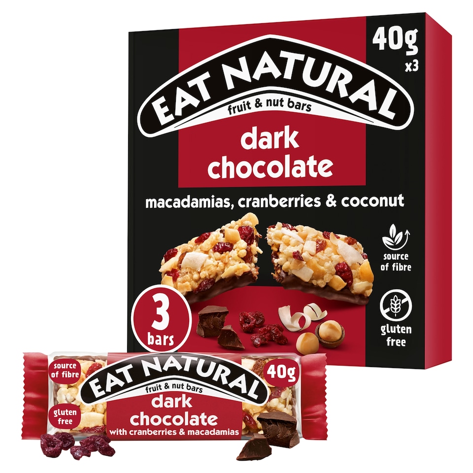 image 1 of Eat Natural Fruit & Nut Bars with Dark Chocolate, Cranberries & Macadamias 3 x 40g